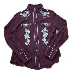 STETSON WOMENS Medium EMBROIDERED RETRO WESTERN SHIRT Maroon
